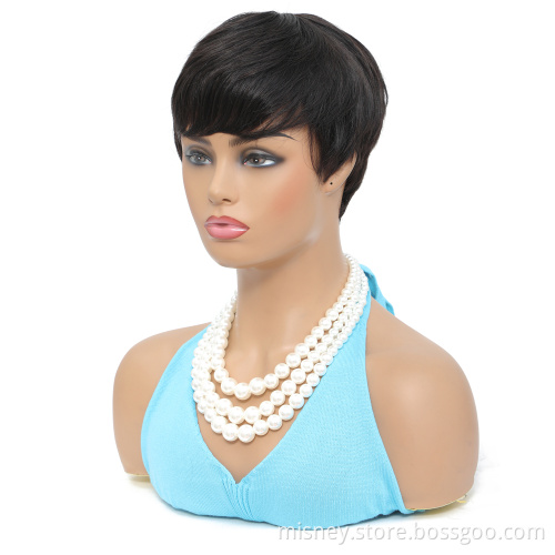 Human Hair Short Bob Wig With Bangs Non Lace Front Wigs For Women Pixie Cut Wig Natural Color Full Machine Made